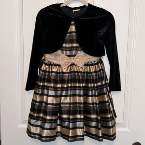 Iris & Ivy Girls Black Gold Stripe Dress Bolero Jacket Set Sz 10